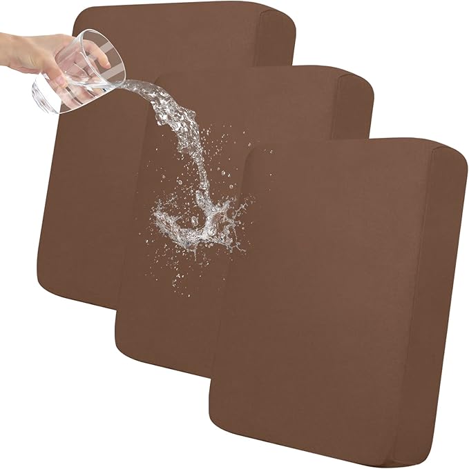 Easy-Going 100% Waterproof Chair Sofa Seat Cushion Slipcovers Couch Cushion Cover Stretch Furniture Protector for Kids, Pets (3-Piece Sofa Cushion, Brown)