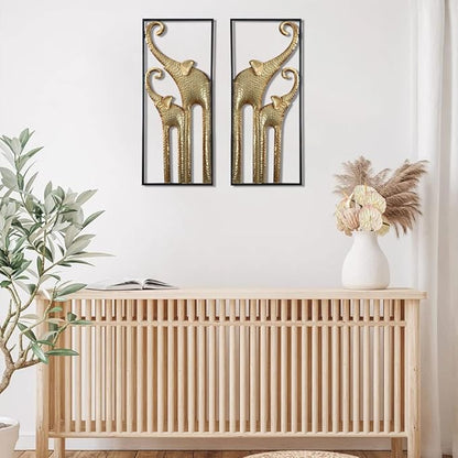 HKaikzo Set of 2 Elephant Wall Decor, African Wall Decor, Gold Elephant Wall Art, Animal Decorations for Living Room, Modern Metal Decor(11.8x27.6in)