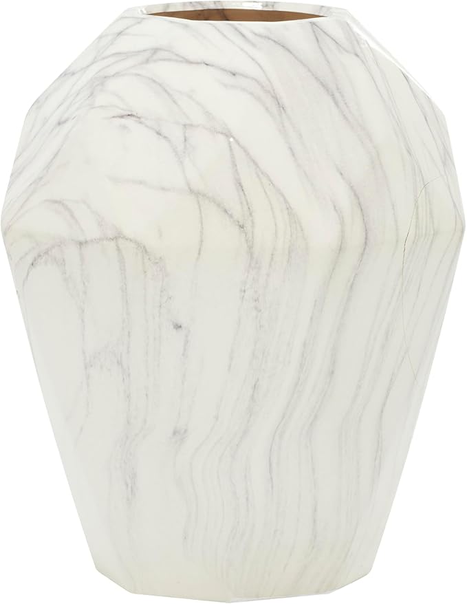 Deco 79 Ceramic Decorative Vase Faux Marble Centerpiece Vase, Flower Vase for Home Decoration 10" x 10" x 12", White