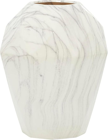 Deco 79 Ceramic Decorative Vase Faux Marble Centerpiece Vase, Flower Vase for Home Decoration 10" x 10" x 12", White