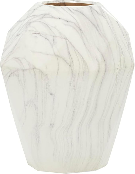 Deco 79 Ceramic Decorative Vase Faux Marble Centerpiece Vase, Flower Vase for Home Decoration 10" x 10" x 12", White
