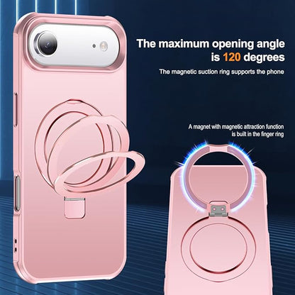 Compatible with iPhone 17 Air Case with Invisible Magnetic O-Ring Stand Military-Grade Phone Case for iPhone 17 Air 6.5" [Compatible with Mag-Safe][Great Grip Feeling], Rose Gold