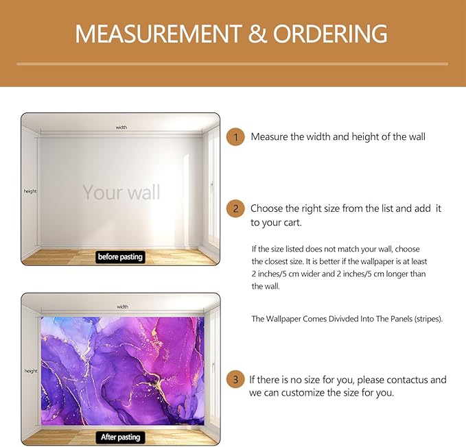 Purple and Gold Marble Wallpaper Modern Abstract Art Mural for Living Room Bedroom（Not Peel and Stick）