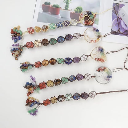 Anjiucc 7 Chakra Stone Healing Crystal Tree of Life Wall Hanging Home Interior Decoration，Window Decoration，Yoga Meditation