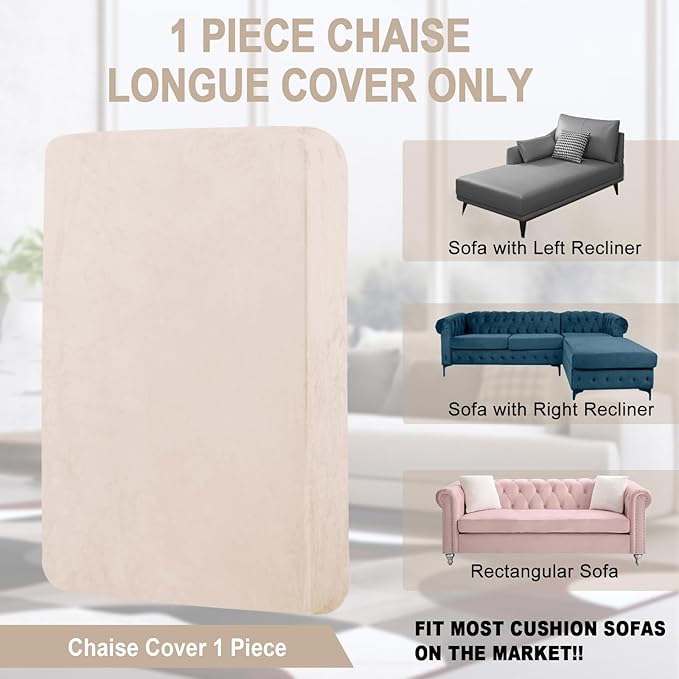 Couch Cover 1 Piece Chaise Lounge Cover Velvet Sectional Couch Cushion Covers Separate L Shape Sofa Slipcovers Furniture Protector for Dogs Pets (Chaise or Sofa 3-Seater, Beige)