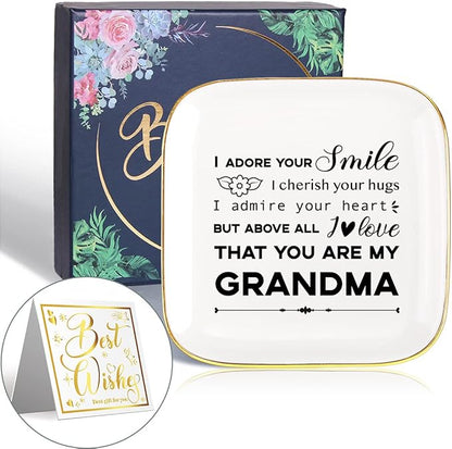 Littlefa To My Grandma Saying Ceramic Ring Dish Decorative Jewelry Tray for Grandma, Unique Grandma Birthday Christmas Meaningful Gifts for Grandma from Grandchild - I Admire Your Heart