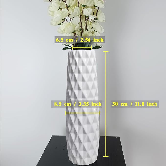12Inch Tall Ceramic White Flower Vases,Home Decor White Vase for Pampas Grass,Modern Textured Vases for Living Room Decorations,Table Centerpieces,Shelf,Farmhouse Small Ceramic Vase