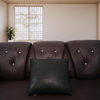 D DOLLY LAMB Lambskin Leather Pillow Cover - Sofa Cushion Case - Decorative Throw Covers for Living Room & Bedroom, 18x18 Inches - Black Pack of 2