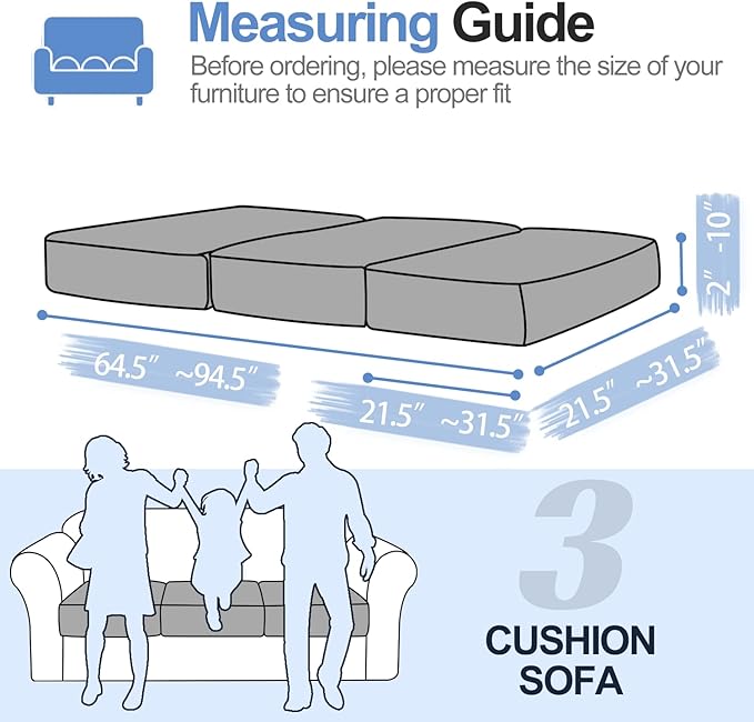Individual Couch Cushion Covers, Non-Fuzzy Chenille Sofa Covers for Seat Cushions, Clean Look, Durable Stretch Fit Couch Slipcovers for Sectional and L Shaped Sofas (3 Piece, Grey)