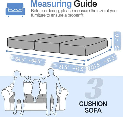 Individual Couch Cushion Covers, Non-Fuzzy Chenille Sofa Covers for Seat Cushions, Clean Look, Durable Stretch Fit Couch Slipcovers for Sectional and L Shaped Sofas (3 Piece, Grey)