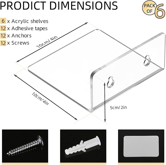 Acrylic Wall Shelves for Storage,Floating Shelf,Acrylic Display Shelves,Ledges for Pop Figures,Plant,Picture Photo for Bedroom Decor Living Room