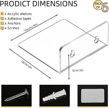 Acrylic Wall Shelves for Storage,Floating Shelf,Acrylic Display Shelves,Ledges for Pop Figures,Plant,Picture Photo for Bedroom Decor Living Room