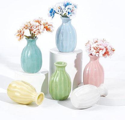 NBEADS 6 Pcs Mini Ceramic Flower Vase, Rustic Decor Vase Modern Farmhouse Multicolored Plain Small Vases for Flowers Small Plants Floral Dining Room Shelf
