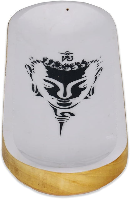 Bless-International Traditional-Handmade-Tray-Burner Wooden-Trat-Incense-Stick-Holder Ash-Catcher-Stand for-Aromatherapy-Meditation-Yoga (Black & White Buddha, 11x4x1.22 Inches)
