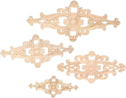 MUXSAM Wood Carved Appliques Furniture Decorative Onlays, 2Pcs Unpainted DIY Center Carving Decal for Door Wall Ceiling Cabinet Dresser Mirror Bed Mantel Bench Decoration, 20x10cm/7.8"x3.94"