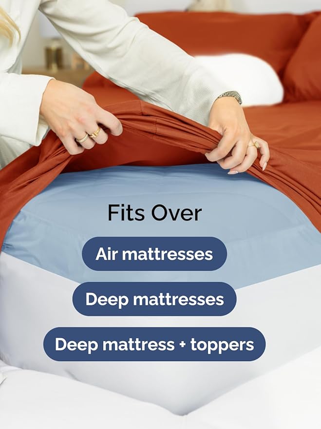 Extra Deep Split King Sheet Set - 7 Piece Breathable & Cooling Sheets - Hotel Luxury Bed Sheets Set - Easy Fit - Soft, Wrinkle Free & Comfy Sheets Set - Terracotta Sheet Set with Extra Deep Pockets