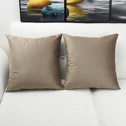 Artaimee Khaki Velvet Throw Pillow Covers 18x18 Inch, Set of 2 – Soft Decorative Cushion Cases for Sofa, Couch, Bed, or Chair – Square Plush Pillowcases with Hidden Zipper, Home & Living Room Décor