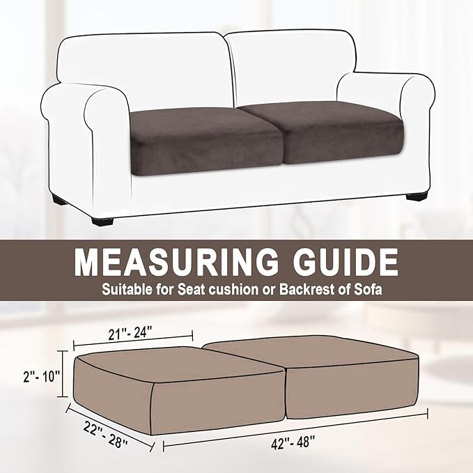 Couch Cushion Cover Velvet 2 Pieces Seat Cushion Cover Stretch LoveSeat Couch Covers Separate Sectional Sofa Slipcovers Furniture Protector (2-Seater or Backrest, Coffee)