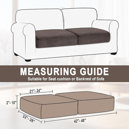 Couch Cushion Cover Velvet 2 Pieces Seat Cushion Cover Stretch LoveSeat Couch Covers Separate Sectional Sofa Slipcovers Furniture Protector (2-Seater or Backrest, Coffee)
