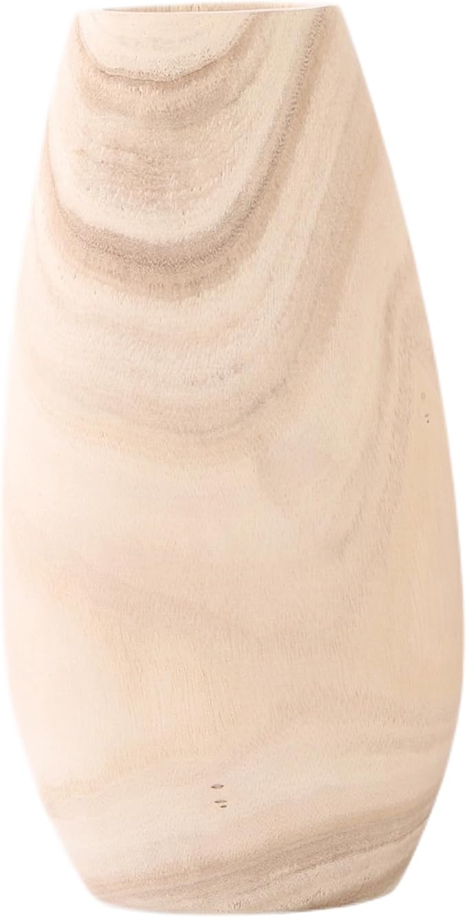 Handmade Eco-Friendly Wooden Vase Set - Natural Solid Paulownia Wood Vases for Home Decor, DIY Hand-Painted Design, Unbreakable Decorative Gift Set (7”, 10”, 12”) (Light Conical Vase 5.7×10.6in)
