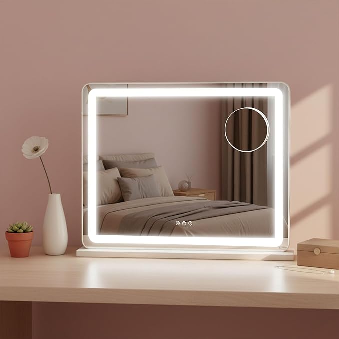 HNV 23"x17.8" Vanity Mirror with Lights, LED Makeup Mirror, Hollywood Lighted Mirror with 3 Color Modes & Adjustable Brightness, Smart Touch Control, White