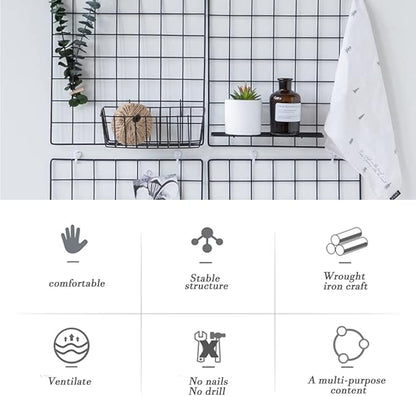 3 Pack Grid Panel Hanging Wire Basket, Storage and Display Basket for Wall, Kitchen, Home Decor Supplies, Potted Plants, Black
