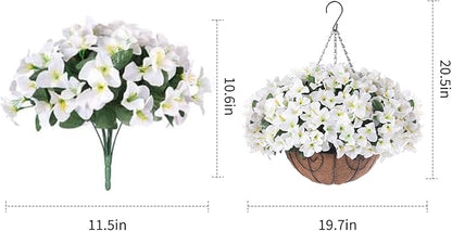 Hanging Planters with Plant Hangers for Indoor Outdoor Decor 2 Pack Artificial White Bougainvillea 30CM Half-Round Coconut Fiber Wall-Mounted Hanging Baskets with Sturdy Iron Chain and Frame