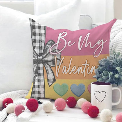 GEEORY Valentine's Day Throw Pillow Covers 18x18 Inch Set of 4, Be My Valentine Hearts Hugs Kisses Love XOXO Sweet Decorative Farmhouse Holiday Cushion Case for Home Decoration G643-18