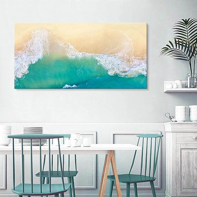 Goldfoilart Beach Canvas Wall Art Ocean Sea Waves Wall Decor Coastal Photography Framed Artwork for Bedroom Bathroom Living Room Ready to Hang 20" x 40"