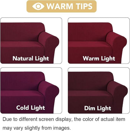 H.VERSAILTEX Stretch Oversized Sofa Cover 1 Piece Sofa Slipcovers for Living Room Feature Thick Checked Jacquard Fabric with Elastic Bottom, Sofa X-Large - Burgundy Red