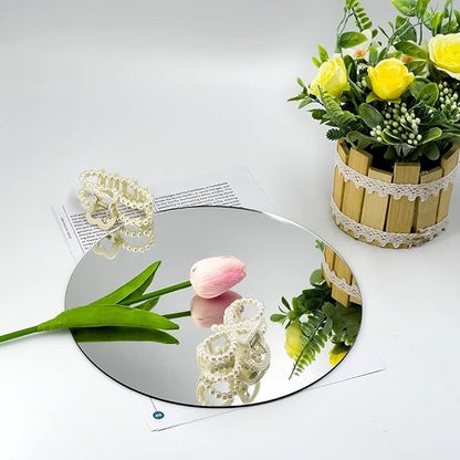 10'' Circle Shape Mirror for Room Decor, Acrylic Mirror with Wood Stand, Frameless Makeup Mirror for Desk Decor, Unique Decor for Bedroom Accessories (Round)