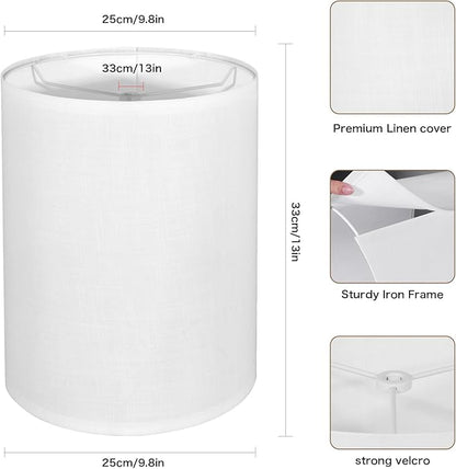 Tall Lamp Shade, White Drum Lampshade for Table Lamps Floor Lamp, 10" Top X 10" Bottom X 13" High Large Line Fabric Lamp Shade, Easy Assembly Replacement Lampshades