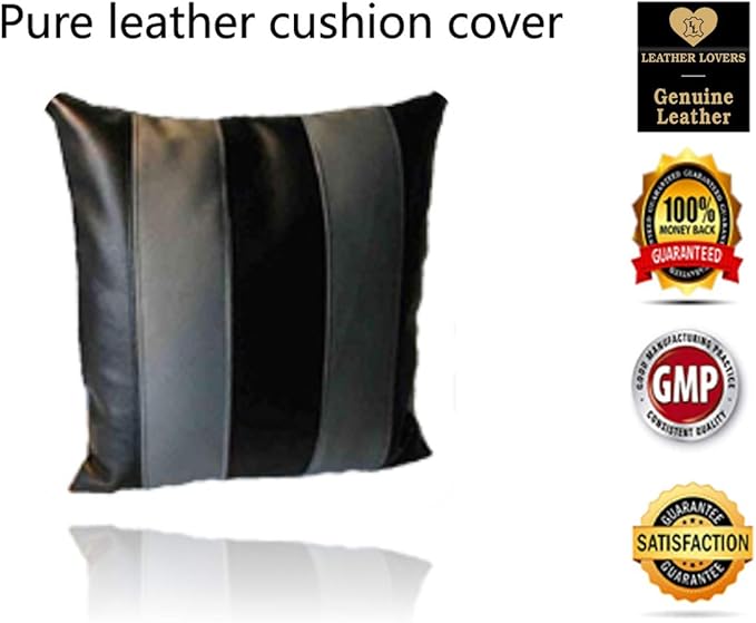 LL LEATHER LOVERS Lambskin Leather Pillow Cover - Sofa Cushion Case - Decorative Throw Covers for Living Room & Bedroom, 18x18 Inches - Black Grey Pack of 2