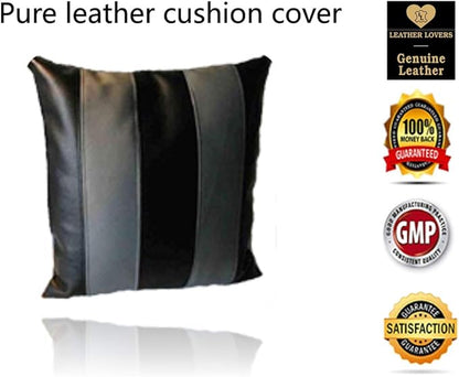 LL LEATHER LOVERS Lambskin Leather Pillow Cover - Sofa Cushion Case - Decorative Throw Covers for Living Room & Bedroom, 16x16 Inches - Black Grey Pack of 2