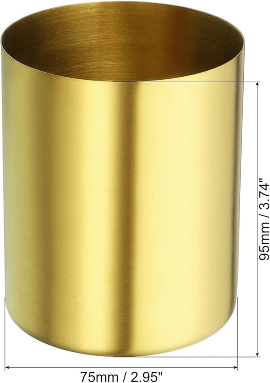 PATIKIL Pencil Holder, 2 Pack Pen Holder for Desk Stainless Steel Pencil Holders Cup Organizer Makeup Brush Holder for Desk Accessories, Golden