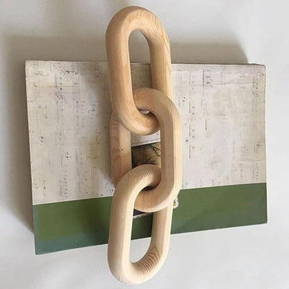 Wooden Chain Link Decor 3-Links Minimalist Farmhouse Wood Accent 25.5x7x2cm Rustic Living Room Table and Fireplace Mantel Decoration