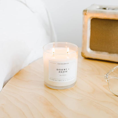 Calyan Wax Co. Desert & Agave 2 Wick Scented Candle - 37 Hour Burn - Luxury Non Toxic Soy Wax Candles - Long Lasting Large Glass Jar Candle for Home - 8.8oz