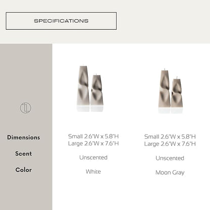 LAWA Twisted Pyramid Candle - Beautiful Handmade Pillar Soy Wax Elegant Aesthetic Candle Housewarming Gift Home Room Shelf Decor Idea (Set of 2) (Moon Gray)