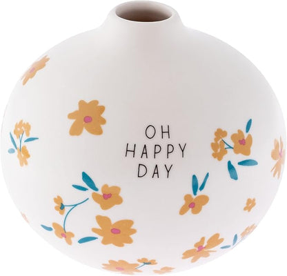 Karma, White Small Bud Ceramic Flower Vases for Rustic Home Decor, Mini Vases for Modern Farmhouse Decor, Living Room, Mantel and Entryway Decor, Oh Happy Day