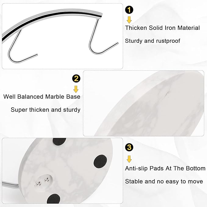 Livabber Banana Holder with Marble Base, Metal Banana Hanger Modern Tree Stand with Hook, Stylish Banana Keeper Fresh Fruit Storage Organizer Freestanding for Kitchen Countertop (Chrome, Double Hook)