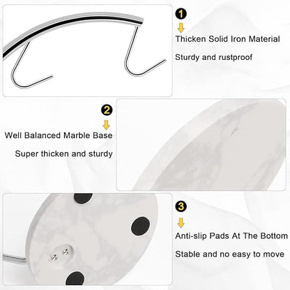 Livabber Banana Holder with Marble Base, Metal Banana Hanger Modern Tree Stand with Hook, Stylish Banana Keeper Fresh Fruit Storage Organizer Freestanding for Kitchen Countertop (Chrome, Double Hook)