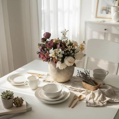 Retro-Style vase, Artificial Faux Flower Bouquet for Home Decor Indoor Fake Bouquet Faux Floral Arrangements Dining Table Centerpieces for Kitchen(Rust-Colored)