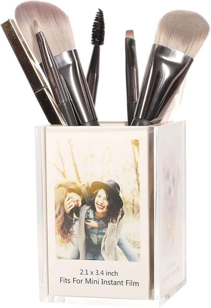 GOLDBARLEY Polaroid Frame for Photos,Instax Mini Frame 2x3 4-Side Desk Photo Frame and Holder for Fujifilm Instax Mini Film,Vase,Makeup Desk Organizer (2 Pack)