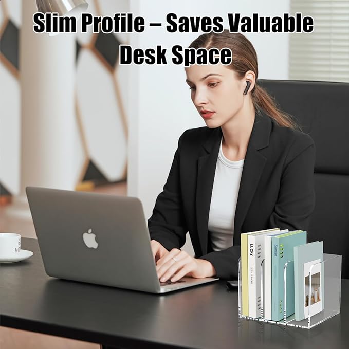 1 Pcs 3-Section Acrylic Magazine File Holder, Desk Organizer Book Rack with 3 Vertical Compartments, Magazine Holders for Book Envelope, Desk Organizer for Home Office