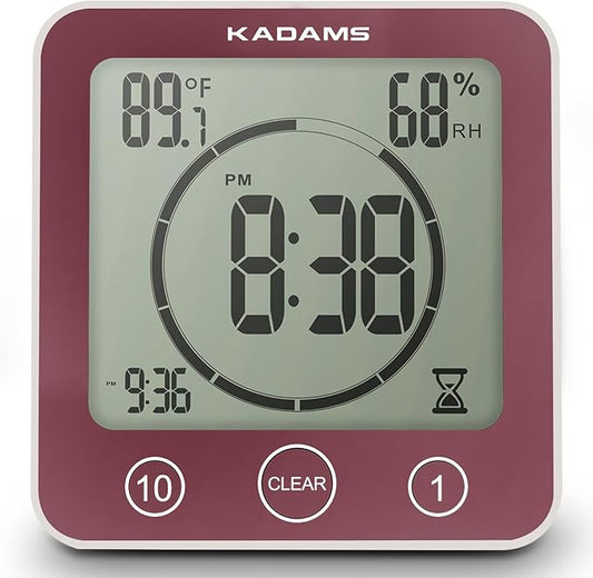 KADAMS Shower Clock Waterproof Bathroom Timer – Digital Wall Clock with Countdown, Magnetic Kitchen Clock with Temperature & Humidity, Suction Cup for Kids Shower Spa Cook Bath (Rose)