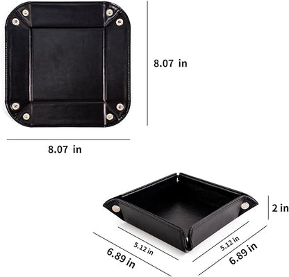 PU Leather Valet Tray for Mens and Women Catchall Tray for Keys,Watch,Jewelry Small Nightstand Bedside and Entry Table Tray Gift for Dad Husband (Black)
