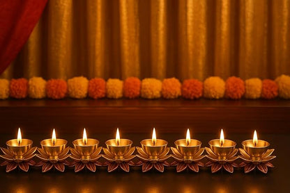 athizay Brass Diyas Pack of 2 for Pooja Virgin Brass Indian Diya Set Oil lamp Sets for Gifting Home Decor Lotus Vilakku (Kamaldeep Set)