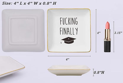 Fucking Finally Graduation Gifts-High School-Funny Coworker Grad Graduate Congratulation Gift for Her,Bachelors Masters Degree Gift,Phd Graduation Gift-Ceramic Jewelry Tray Trinket Holder Ring Dish