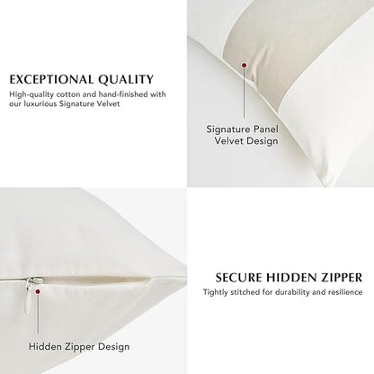 EVERGRACE x Kinsey Walsh Signature Velvet Panel Cotton Pillow Covers Set of 2, Decorative Pillow Covers 22"x22" for Couch, Square Cushion Cases for Sofa Bedroom Living Room, Off White Pearl