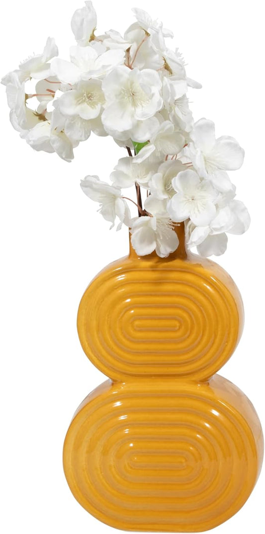 Sagebrook Home Boho Decorative Vase - Geometric Textured Stoneware Ceramic - Modern Accent for Home, Office, Bedroom, Living Room - 10" Gold